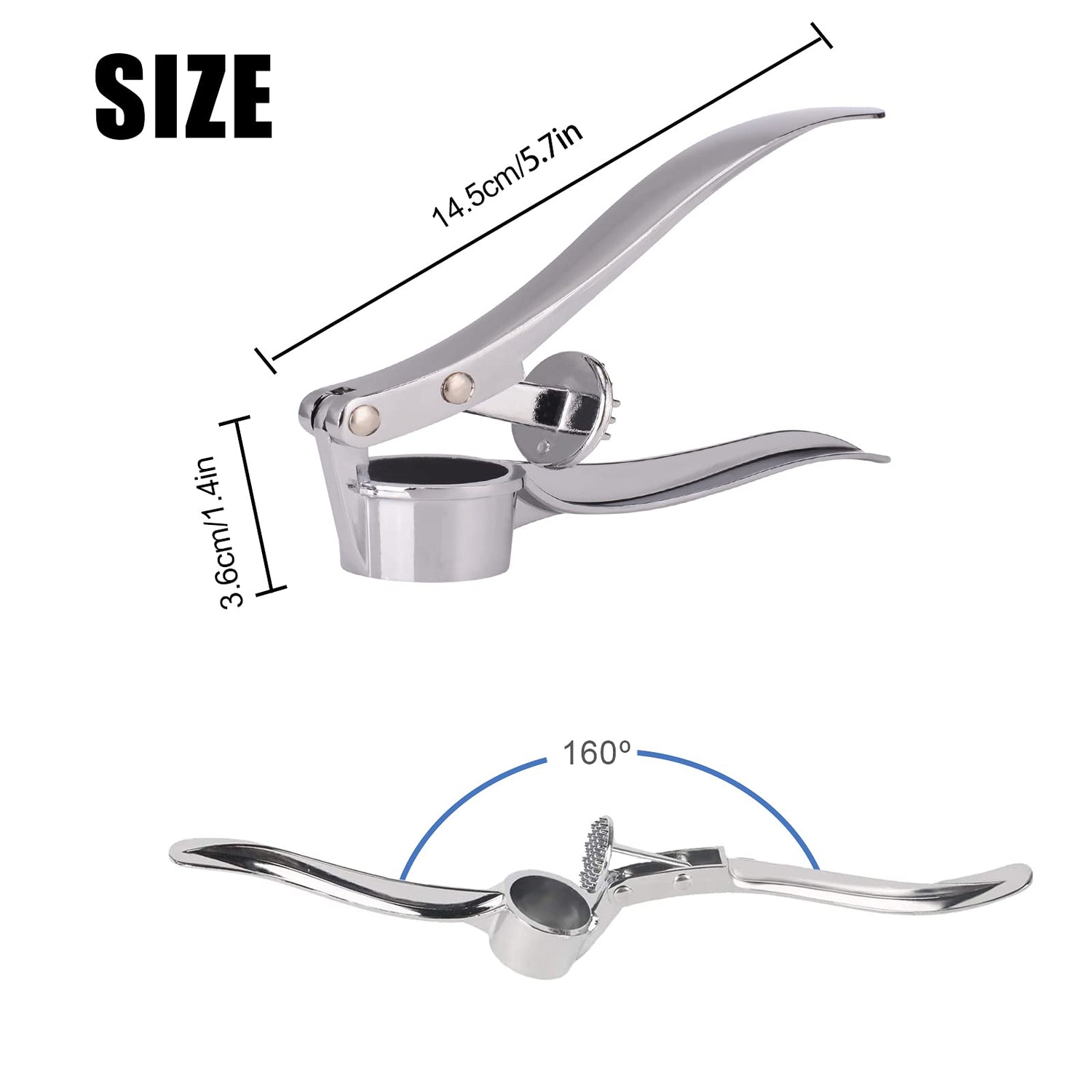 Jsdoin Knoblauchpresse, Knoblauchschneider Garlic Press, Knoblauch Crusher Praktischer Küchenhelfer Spülmaschinenfest Robust, Zink, Silber