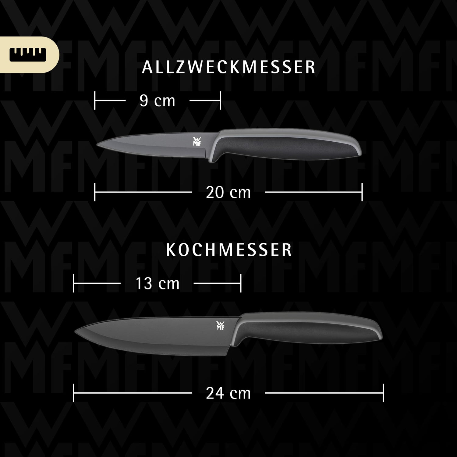 WMF Touch Messerset 2-teilig – scharfes Küchenmesser-Set aus Spezialklingenstahl, antihaftbeschichtet und ergonomisch geformt, mit Schutzhüllen, bestehend aus Kochmesser und Gemüsemesser, schwarz