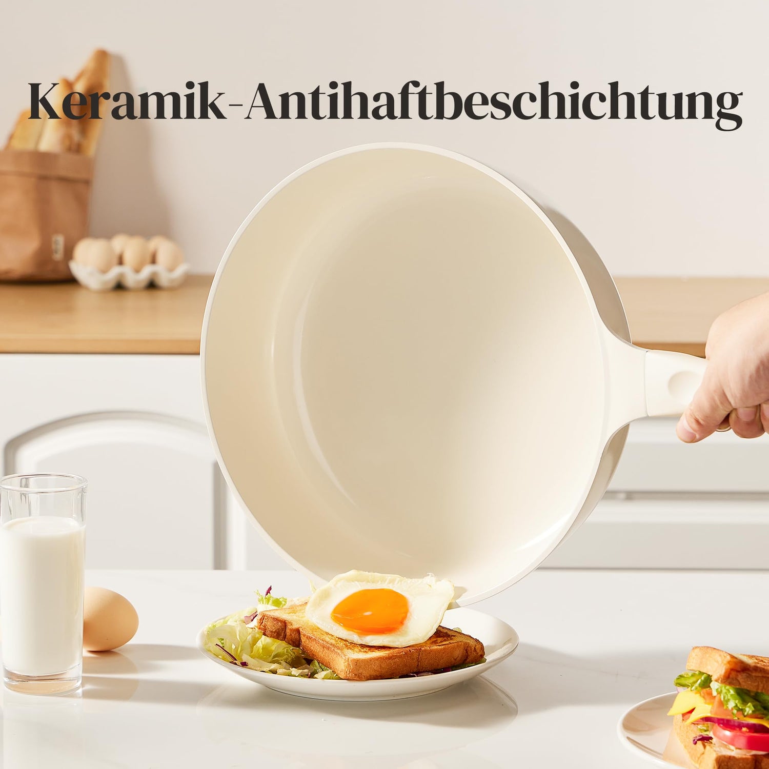 Redchef Keramik Topfset Induktion, Topfsets Pfannenset Kochgeschirr-Set 11-teiliges, Induktions Töpfe Set mit Glasdeckel, PTFE-frei PFAS-frei für alle Herdarten geeignet, Spülmaschinenfest (Beige)