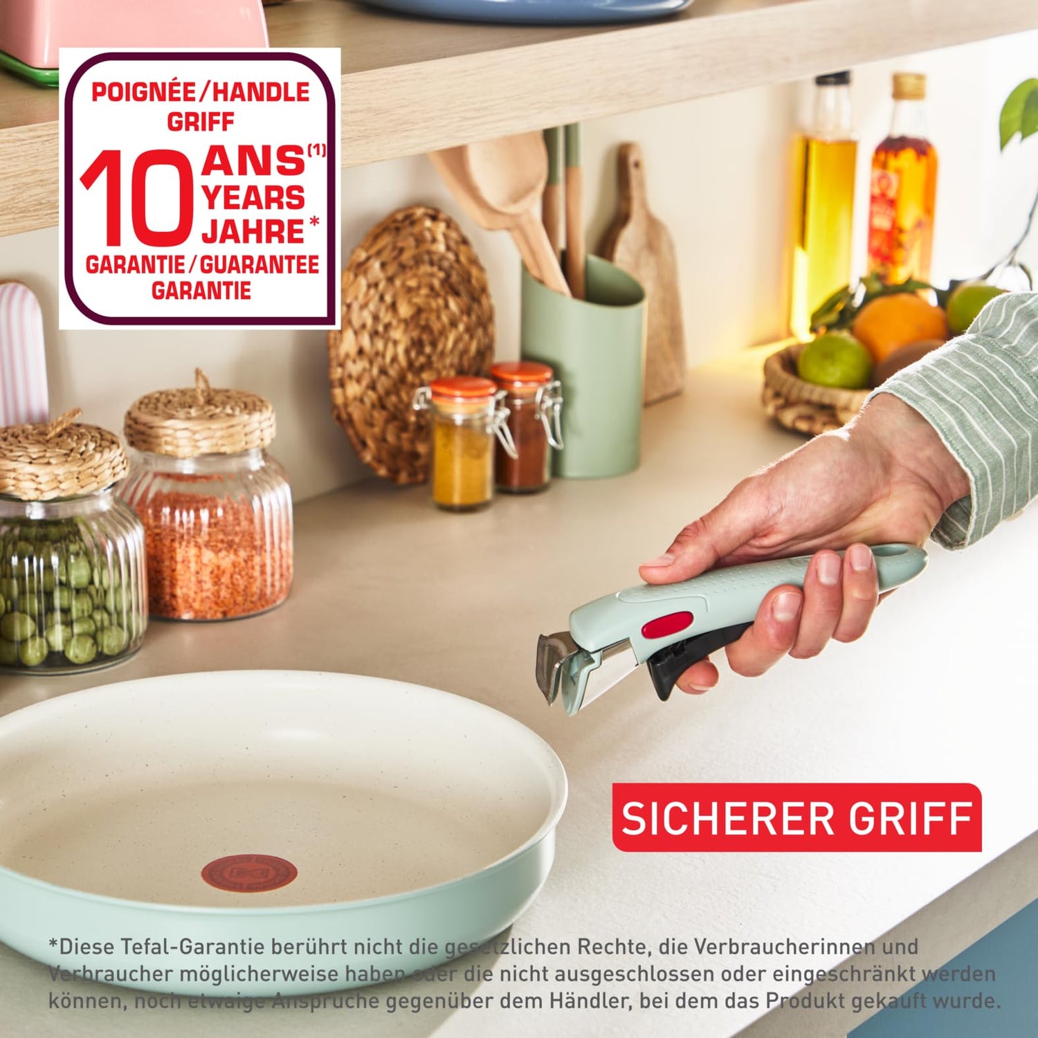 Tefal Ingenio Serenity Kochgeschirr-Set 11-teilig – stapelbar und platzsparendes Set aus Aluminium, Mineralia Antihaftversiegelung, abnehmbarer Griff, für alle Herdarten inkl. Induktion, Eucalyptus