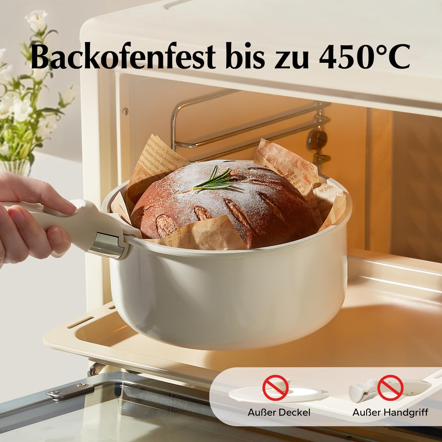 Redchef Töpfe Set mit Abnehmbaren Griffen, Antihaft Keramik Topfset 16/18/20cm und 3-IN-1 Verschlussdeckel, Kochtöpfe Induktions für Alle Herdarten, Ofenfest