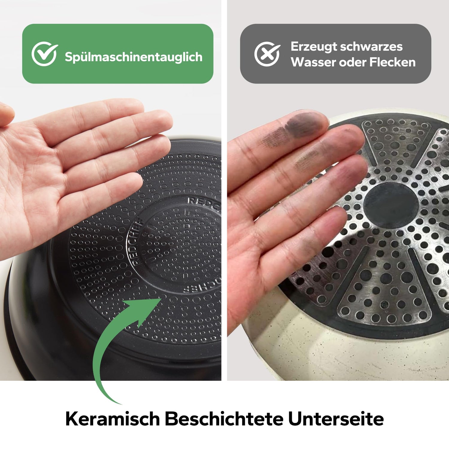 Redchef Topfsets Pfannenset, 16-Teilig mit Abnehmbaren Griffen, Antihaft-Keramik-Kochgeschirr-Set, Pfanne 20+26cm, Tiefe Bratpfanne 26cm, Topf 18+20cm, Stapelbar Topfset Für alle Herdarten, Ofenfest