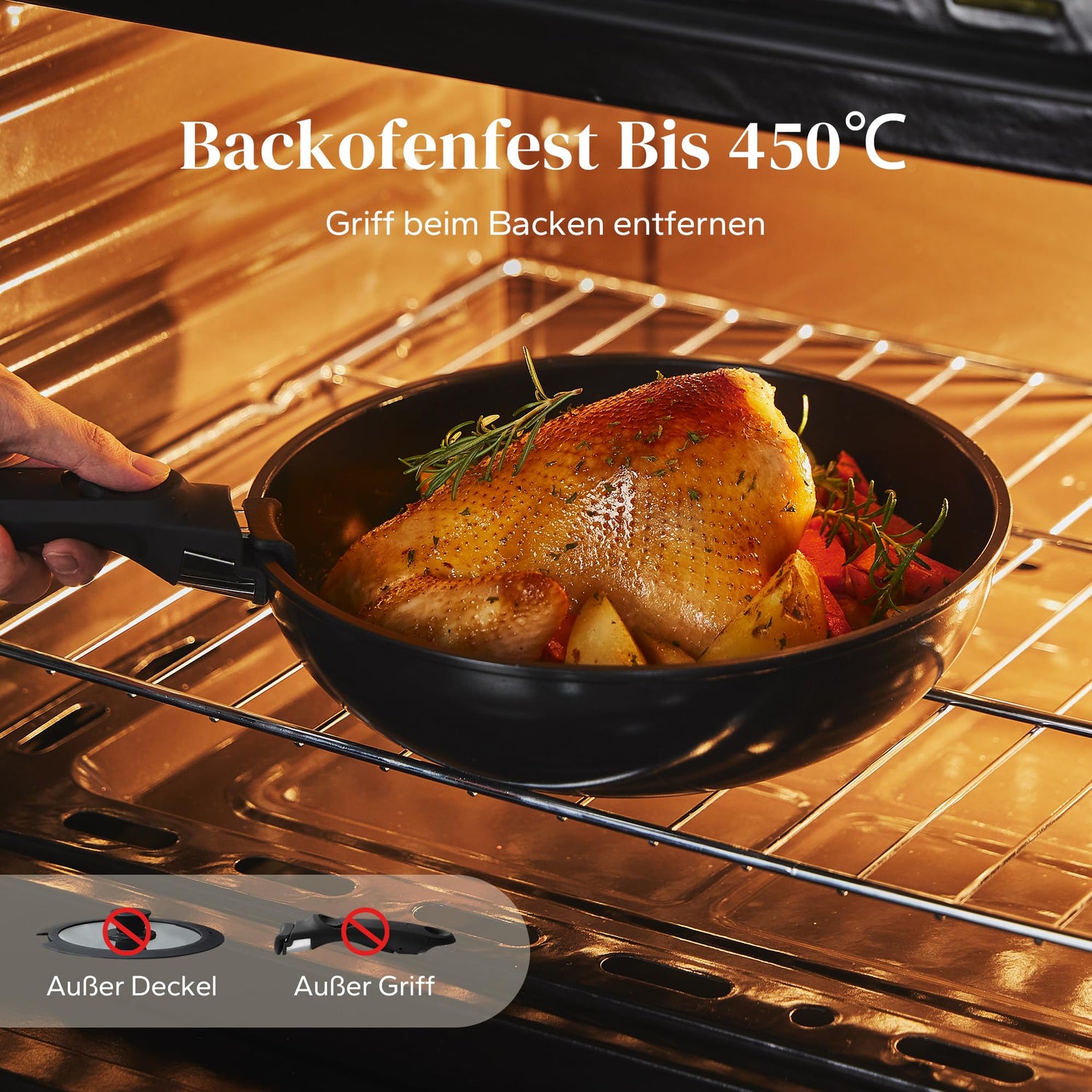 Redchef Topfsets Pfannenset, 16-Teilig mit Abnehmbaren Griffen, Antihaft-Keramik-Kochgeschirr-Set, Pfanne 20+26cm, Tiefe Bratpfanne 26cm, Topf 18+20cm, Stapelbar Topfset Für alle Herdarten, Ofenfest