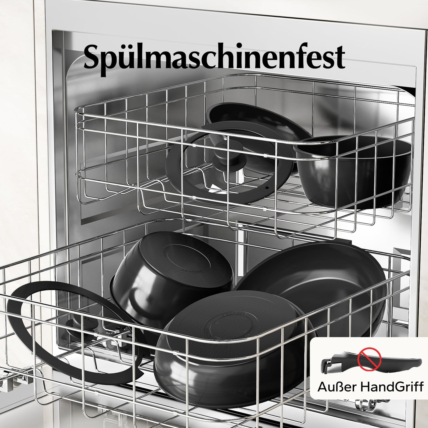 Redchef Topfsets Pfannenset, 16-Teilig mit Abnehmbaren Griffen, Antihaft-Keramik-Kochgeschirr-Set, Pfanne 20+26cm, Tiefe Bratpfanne 26cm, Topf 18+20cm, Stapelbar Topfset Für alle Herdarten, Ofenfest