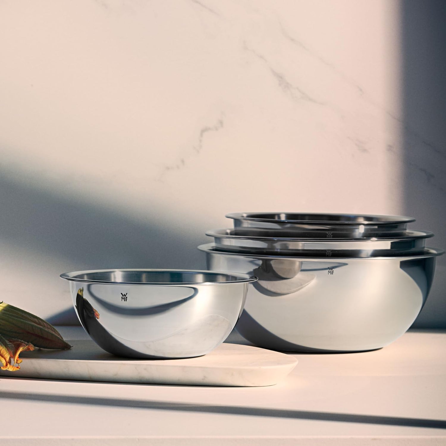 WMF Gourmet Schüsselset 4-teilig, Edelstahl Schüsseln für die Küche 0,75l - 2,75l, Rührschüssel Edelstahl, Salatschüssel, Servierschüssel, Cromargan, stapelbar