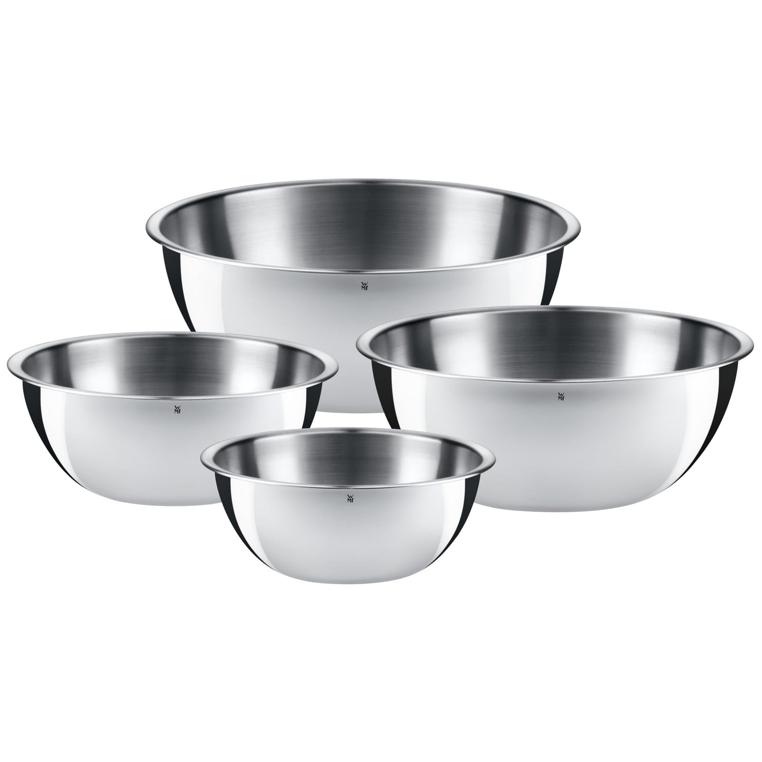 WMF Gourmet Schüsselset 4-teilig, Edelstahl Schüsseln für die Küche 0,75l - 2,75l, Rührschüssel Edelstahl, Salatschüssel, Servierschüssel, Cromargan, stapelbar