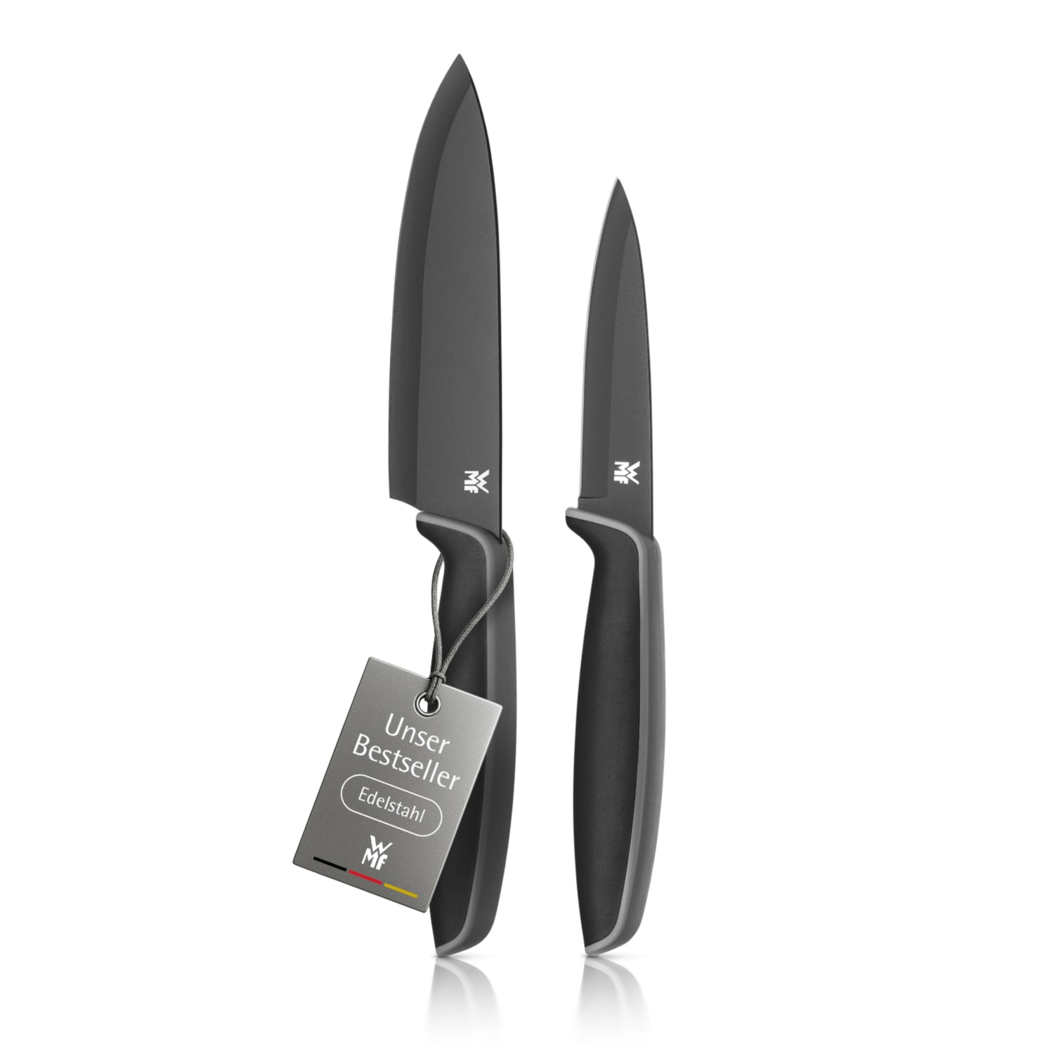 WMF Touch Messerset 2-teilig – scharfes Küchenmesser-Set aus Spezialklingenstahl, antihaftbeschichtet und ergonomisch geformt, mit Schutzhüllen, bestehend aus Kochmesser und Gemüsemesser, schwarz
