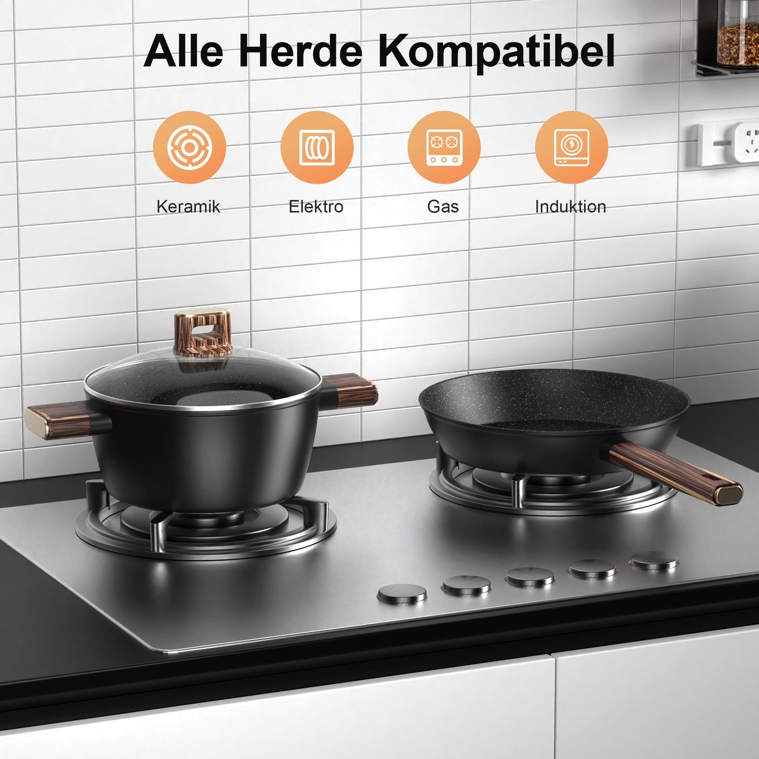 Topfset Pfannenset 11-teiliges - Kochtopf Set Induktion Antihaft-Kochgeschirr Töpfe Set aus Aluminium, Pfanne 20/28cm, Tiefe Bratpfanne 24cm, Kochtöpfe mit Deckel 16/20/24cm, PFOA-, PFOS-frei Topbooc