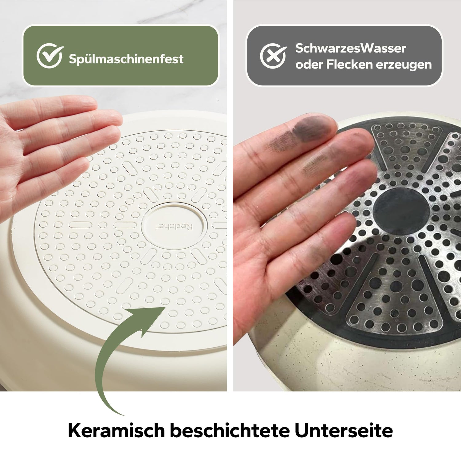 Redchef Keramik Topfset Induktion, Topfsets Pfannenset Kochgeschirr-Set 11-teiliges, Induktions Töpfe Set mit Glasdeckel, PTFE-frei PFAS-frei für alle Herdarten geeignet, Spülmaschinenfest (Beige)