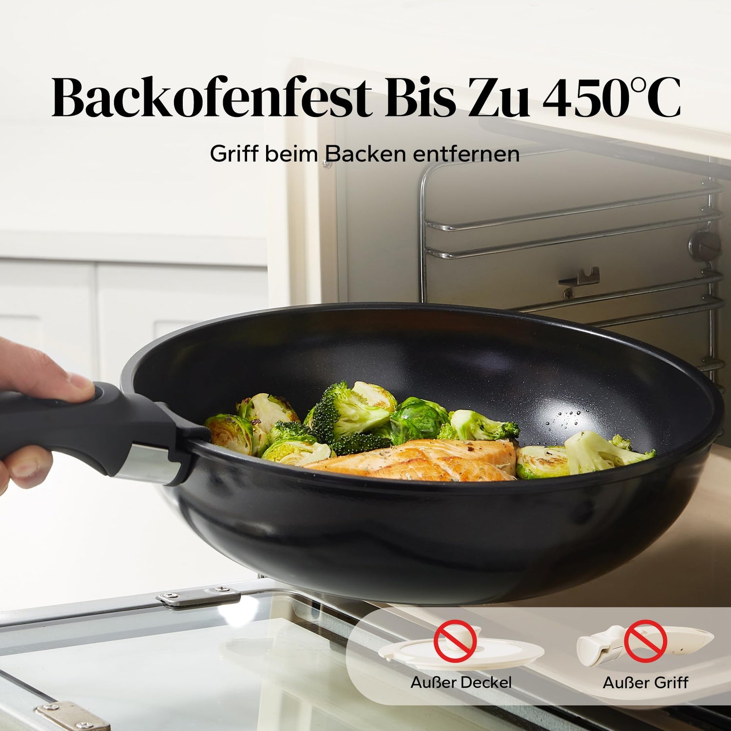 Redchef Topfsets Pfannenset, 16-Teilig mit Abnehmbaren Griffen, Antihaft-Keramik-Kochgeschirr-Set, Pfanne 20+26cm, Tiefe Bratpfanne 26cm, Topf 18+20cm, Stapelbar Topfset Für alle Herdarten, Ofenfest