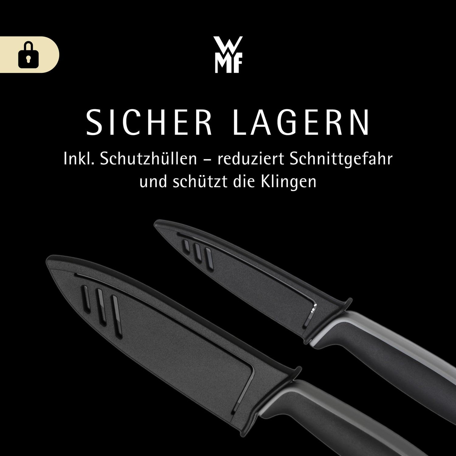 WMF Touch Messerset 2-teilig – scharfes Küchenmesser-Set aus Spezialklingenstahl, antihaftbeschichtet und ergonomisch geformt, mit Schutzhüllen, bestehend aus Kochmesser und Gemüsemesser, schwarz