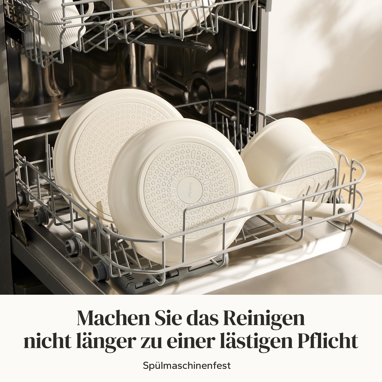 Redchef Keramik Topfset Induktion, Topfsets Pfannenset Kochgeschirr-Set 11-teiliges, Induktions Töpfe Set mit Glasdeckel, PTFE-frei PFAS-frei für alle Herdarten geeignet, Spülmaschinenfest (Beige)