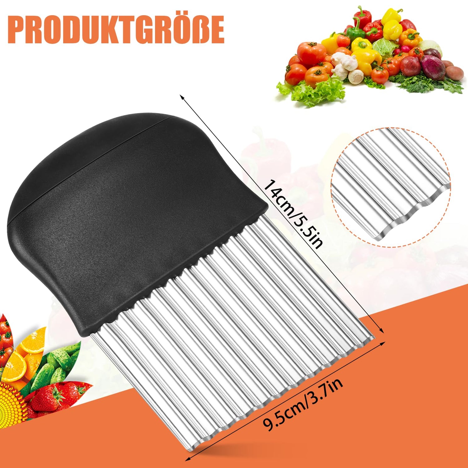 Wellenschneider,14x9,5 cm Riffelmesser Wellenmesser Kinder Wellenschnittmesser Gurkenschneider Pommesschneider Kartoffelschneider Beikost Zubehör Edelstahl für Pommes Kartoffeln Gemüse Obst Gurken