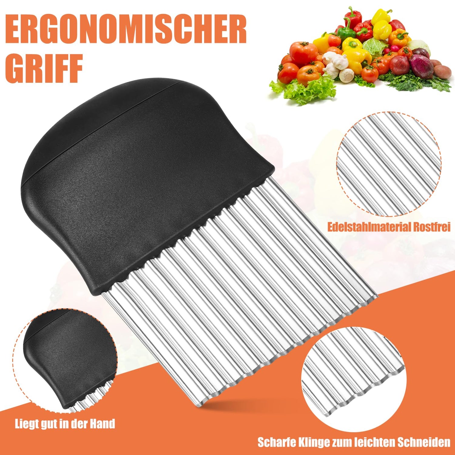 Wellenschneider,14x9,5 cm Riffelmesser Wellenmesser Kinder Wellenschnittmesser Gurkenschneider Pommesschneider Kartoffelschneider Beikost Zubehör Edelstahl für Pommes Kartoffeln Gemüse Obst Gurken